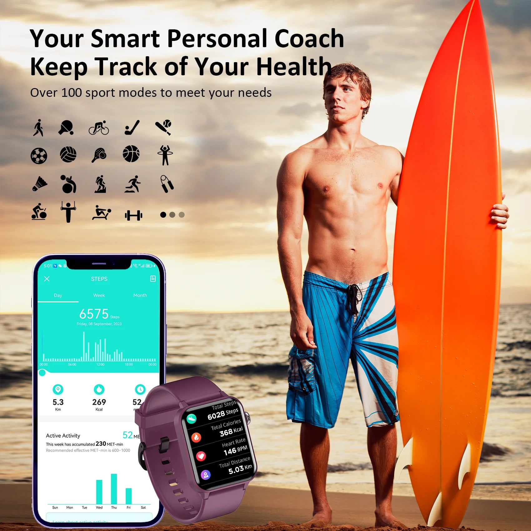 【2024 Global Version】 Smart Watch Calling Function 100+ Sports Modes 24H Health Monitor Smartwatch Christmas Gift